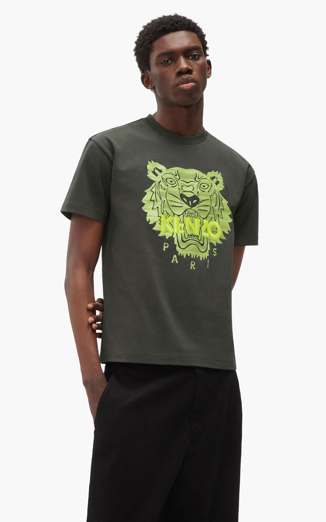 Camisetas Kenzo Tiger loose fitting Hombre Kaki Oscuro SUC671039